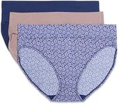 Warner's Women's Blissful Benefits by No Muffin Top Tailored Hi-Cut Panties Multipack Underwear, Navy Ink Cutout Blooms/Mink/Navy Ink, L