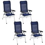 Giantex Set of 4 Patio Chairs, Folding Outdoor Chairs, High Back Recliner with Headrest and Armrests 7 Levels Adjustable Camping Chairs Safe Lock Lawn Chairs Porch Balcony Furniture, Blue