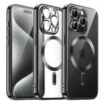 JETech Soft Clear Case for iPhone 15 Pro 6.1-Inch, Camera Lens Full Protection, Compatible with MagSafe Wireless Charging, Shockproof Electroplated TPU Phone Cover (Black)