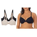 ELLEN TRACY Everyday T-Shirt Bra with Underwire - Smoothing Comfort and Floral Jacquard - 2-Pack Multipack, Natural/Black, 34C