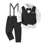 Volunboy Baby Boys Formal Suit Gentleman Black Vest Bowtie Wedding Outfit Toddler Birthday Long Sleeve Dress Shirt (Black, 12-18 Months)