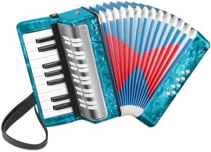 Lotkey 17 Key Piano Accordion, 8 Bass Kids Accordion, Celluloid Body, Metal Cover Accordions Louder Clearer Timbre Than Plastic, Lightweight Design for Children, Beginners to Practice (Azure Blue)