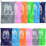 BigPlayer Portable Travel Shoe Bags Shoe Organizer Space Saving Storage Bags- Aqua Blue, Navy Blue,Green, Grey, Orange & Pink 16 X 12'' Inches- 12 Piece Pack(Multicolor)