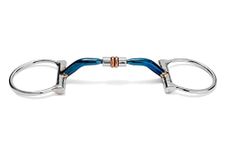 BOLDANI Stainless Steel D-Ring Snaffle Horse Bit Copper Rollers Happy Mouth Silver/Blue (5")