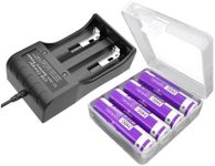 Galaxy SHENMZ 4 Pack Battery for 3.7V 3600mAh Flat Top Battery, Rechargeable, 2 Bay USB Battery Charger for Flashlight, Camera, Small Fan, Sound Equipment.…