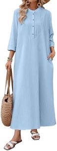 Celmia Cotton Dress for Women Casual Long Sleeve Linen Maxi Dresses LightBlue Medium