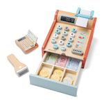 New Classic Toys 10650 Wooden Cash Register Set Pretend Play Kids Cooking Simulation Educational Color Perception Toy for Preschool Age Toddlers Boys Girls, Red