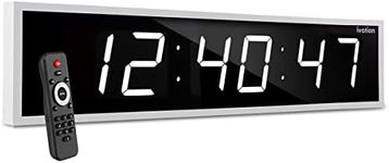 Ivation Huge 60" Inch Large Big Oversized Digital LED Clock with Stopwatch, Alarms, Countdown Timer & Temp - Shelf or Wall Mount (White) | 6-Level Brightness, Mounting Holes & Hardware