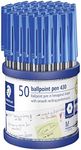 Smooth Staedtler 430 Ball Point Stick 50 Pens Cup, Medium Blue, (41703)