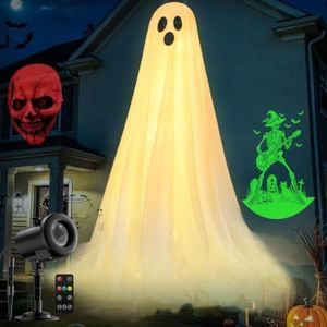12 in 1 Halloween Projector Lights Outdoor, 3D Dynamic Ghost/Skeleton/Bat/Scarecrow/Pumpkin/Witch Cauldron HD Patterns Halloween Decor,Night Lights for Party Home Window Wall Holiday Decor