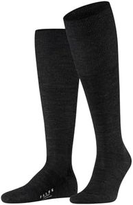 FALKE Men's Airport Wool Knee High Dress Socks, Grey (Anthracite Melange 3080), 12.5-13.5