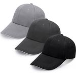 3PCS Baseball Cap for Men Women, Unisex Cotton 6 Panel Plain Baseball Hat Adjustable Breathable Summer Sun Visor Hat Trucker Cap Outdoor Sport Hat (Black, Light Grey and Dark Grey)