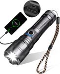 Maxesla Type C LED Torch Rechargeable 10000LM Gifts for Men Dad Kids, 3000mAh Battery Torches LED Super Bright, IPX5 Waterproof Rechargeable Torch 5 Modes Adjustable Focus, Camping Torch with USB Port