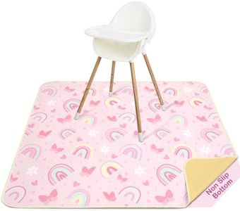 Basumee Splat Mat High Chair Mat Waterproof Baby Play Splat Mat for Under High Chair Food Catcher Highchair Mat for Floor Non Slip Bottom, Pink Rainbow