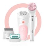 Braun Silk-épil 5 Beauty Set, 4-in-1 SensoSmart Epilator for Women For Hair Removal, With Lady Shaver & Trimmer Head, Facial Cleansing Brush, UK 2 Pin Plug, 5-875, White/Pink