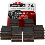 X-Protector Non Slip Furniture Pads – 24 Premium Rubber Feet – Brown & Black Square Pads – Ideal Non Skid Furniture Pad Floor Protectors – Keep Furniture in Place