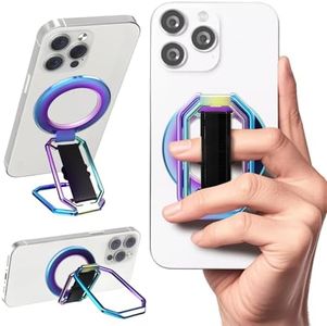 4-in-1 Magnetic Phone Grip Stand for MagSafe with Finger Strap Loop, Removable Ring Holder for iPhone 16 Pro Max 15 14 13 12,Multi-Function Kickstand for Hands-Free View at Home Work Travel - Rainbow