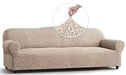 PAULATO BY GA.I.CO. Sofa Slipcover - Stretch Couch Cover - Stylish Cushion Sofa Cover - Soft Fabric Slip Cover - 1-Piece Form Fit Washable Protector for Pet - Jacquard 3D Collection - Beige Arabesco