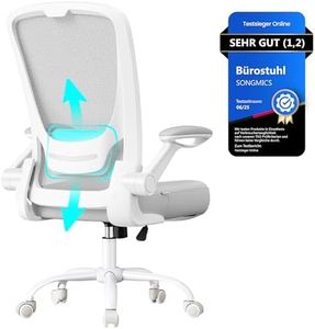 SONGMICS Bürostuhl ergonomisch, Drehstuhl mit Mesh, Lenden- und Kopfstütze, Wippfunktion, 53 cm große Sitzfläche, klappbare Armlehnen, Arbeits- und Schlafzimmer, Studenten, hellgrau OBN037G02