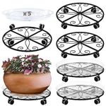 5 Pack Plant Caddy with Wheels Heavy Duty 16 Inch Large Metal Plant Stand with Wheels Plant Dolly Rolling Plant Stand Plant Roller with Casters for Indoor and Outdoor with 5 Pack Plant Saucers, Black