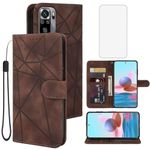 Tothedu Case for Redmi Note 10/Redmi Note 10S/Note 11SE 4G/Poco M5S Wallet Case with Tempered Glass Screen Protector, Flip Leather Credit Card Holder Stand Phone Cover for Xiaomi Redmi Note 10S Brown