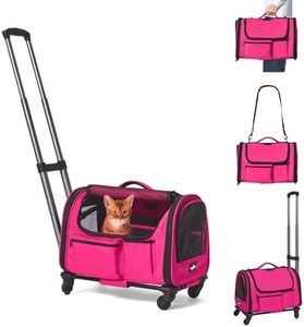 Paw Ballet Cat Carrier with Wheels, Foldable Airline Approved Dog Cat Carrier with Wheels for Cat Dog Under 20 lbs, Rolling Cat Carrier Travel Bag with Telescopic Handle for Walking Travel Vet Visits