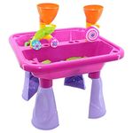 Delex® Sand and Water Table with Double Compartment for Toddlers including Assorted Accessories. Garden Sandpit Play Set. Great Christmas XMAS Birthday Gift for Kids Boys Girls. Pink