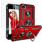 Jeylly Phone Case for iPhone SE 2016 (1st gen), iPhone 5/5S Case with 2Pcs HD Screen Protector, Military Grade Drop Protection Magnetic Ring Stand Holder Rugged Cover for Girls Boys Kids, Red/Black