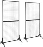 OUDUCK 2 Packs 3' x 6' Grid Wall Panels Standing Wire Grid, Study Display Rack with T-Base Wheels Freestanding Gridwall Panel Tower for Shows, Black