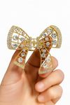 GLIMM Premium Diamond Crystal Bow Hair Claw Clip for Women & Girls – Gold Metal Strong Grip Clutcher | Sparkling Rhinestone Bow Hair Clip for Party, Wedding & Daily Use | Stylish Hair Accessory