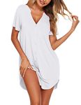 Ekouaer Womens Sexy Pajamas Gown Postpartum Night Dress Short Sleeve Button Up Nightgown Cotton Sleep Tee White