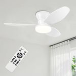 Yoedivu Small Ceiling Fan, 35 Inch White Flush Mount Ceiling Fan with Lights and Remote, Low Profile Ceiling Fan with 3 Reversible Blades 6 Wind Speeds, Modern Ceiling Fan for Bedroom Kitchen