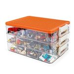 Storage Containers with Building Plate Lid for Lego, Acrylic Stack-able Organizer Bin Lego Chest, Brick Toy Storage Organizer with handle, Lego Bin Storage, Storage for Legos (Does not include Lego)