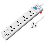 FEDUS Extension Board With 2 Output USB Charging Ports(2.1A) 4 Universal Power Sockets, Switch Board Extension Board Cord, with 4.5 Meter Long Wire, Power Strip, 3-Pin Surge Protection for Home Office