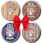 Viking Revolution - Beard Balm - 4 x 28 g Variety Pack - Sandalwood, Pine & Cedar, Bay Rum, Clary Sage - Beard Wax For Men - Styles, Strengthens & Softens - Gifts for Men