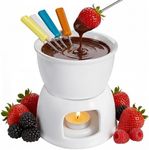 Tebery Fondue Set with 4 Color Forks, Premium Tea Light Porcelain Melting Pot for Cheese, Chocolate and Tapas - White