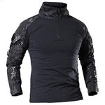 Men's Military Tactical Long Sleeve Shirt Breathable Hunting Combat T Shirts Quick Dry Outdoor Tops 1/4 Front Zip Camouflage Airsoft Shirts Black Python M