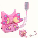 Toddlers Leash + Anti Lost Wrist Link Child Kids Safety Harness Kids Walking Wristband Assistant Strap Belt for Girl Pink (Butterfly Backpack, PINK)