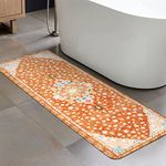 Uphome Long Boho Rug Orange Vintage Floral Bathroom Runner Rug Non-Slip Machine Washable Bath Mat Soft Velvet Oriental Traditional Aesthetic Accent Rug for Sink Shower Doormat Tub, 20x59 inch