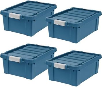 IRIS USA 12 Gallon Eco-Friendly Lockable Storage Bins with Lids, 4 Pack - Made in USA, Heavy Duty, Stackable Containers, Garage Organizing Bins Moving Tubs, Rugged Sturdy Equipment Utility Box - Navy