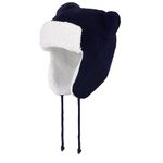 LACOFIA Baby Winter Hat with Earfalp Toddler Boys Beanie Kids Warm Fleece Lined Knit Trapper Hat with 2 Cute Ears Navyblue Bear 2-4 Years L