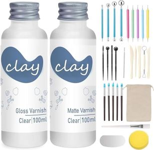 1DFAUL 30Pcs Air Dry Clay Varnish with Sculpting Tools Kit, 2 x 100ml Gloss Matte Clay Glaze for High Luster Scratch Resistant, Waterproof, Pottery Tool kit to Sculpting, Modeling, Shaping