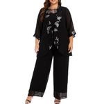 Go Mai Women's Plus Size Wedding Pant Suits 3 Piece Chiffon Party Outfit for Mother of The Groom Bride Evening Gowns, Black, 24