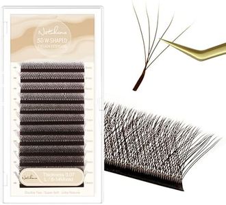 NATUHANA W trébol en forma de pestañas extensión 5D ventilador prefabricado 0.07 mm L rizado 8-14 bandeja mixta W pestañas suministros extensión de pestañas (5D marrón 0.07 litros 8-14 mezcla)