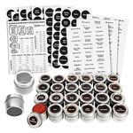 24 Magnetic Spice Tins & 2 Types of Spice Labels, Authentic by Talented Kitchen. 24 Storage Spice Containers, Window Top w/Sift-Pour. 113 Clear & 126 Chalkboard Stickers. Rack Magnetic On Refrigerator