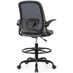 Winrise Drafting Chair Tall Office Chair Ergonomic Desk Chairs with Lumbar Support and Flip-up Armrests, Adjustable Height Comfy Computer Chair with Swivel Task and Adjustable Foot Ring(D-Gray)