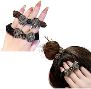 Samyak 4 Pcs Hair Scrunchies Luxury Square Rhinestone Bow Elegant Hair Tie Rubber Bands For Women & Girls Ponytail Holders