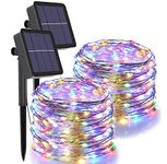 Solar String Lights, 2 Pack 100 LED Solar Fairy Lights 33 Feet 8 Modes Waterproof Solar Christmas Lights for Indoor Outdoor Patio Yard Trees Christmas Wedding Party Decor,Multi-Color