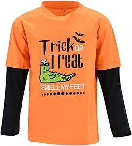 Boys Toddler Trick Or Treat Embroidered Funny Halloween Shirt Raglan (8Y, Orange)
