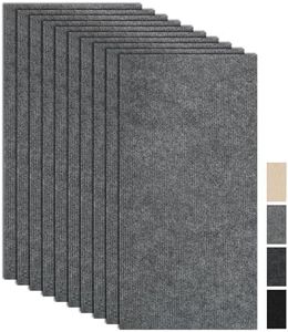 CUCOS 10Pcs Carpet Tiles Peel and Stick, 12"x 24" Thin Floor Adhesive Tiles Mat, Rectangular Carpet Non-Slip Tiles, Waterproof Carpet for Living Room Bedroom Light Gray